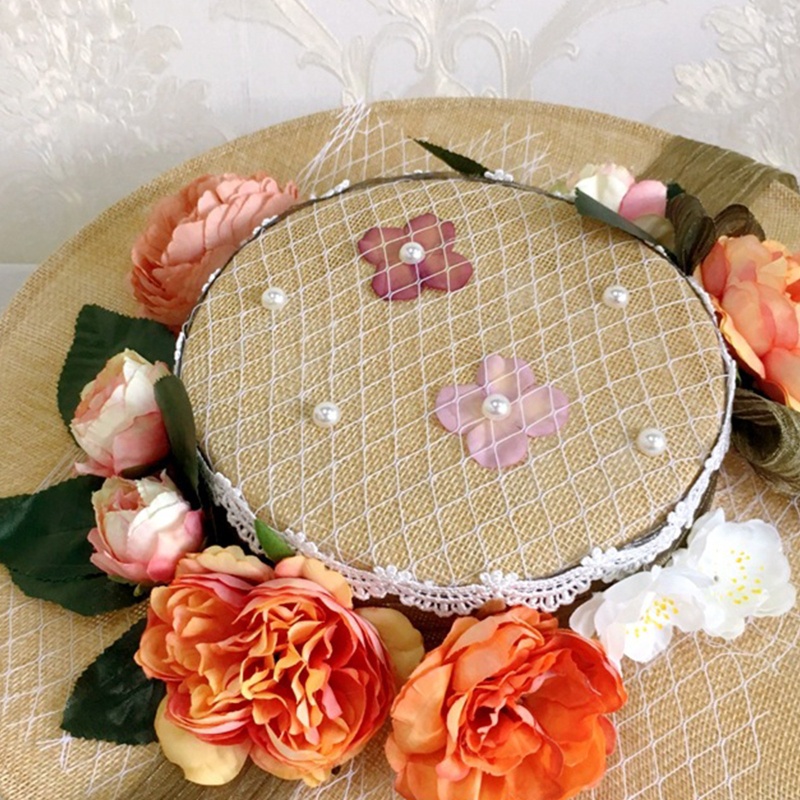 Mũ Chống Nắng Phẳng Đính Hoa Thủ Công Phong Cách Lolita Cho Nữ