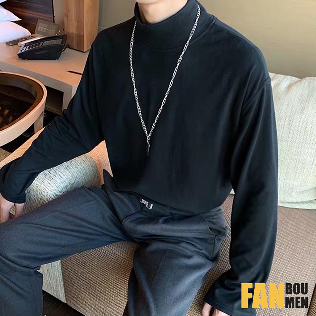 Áo Thun Nam Cotton Cổ Lọ Cao 4 Phân Tay Dài | BigBuy360 - bigbuy360.vn