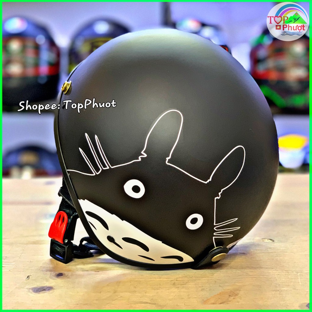 Mũ bảo hiểm nửa đầu Totoro Đen - Hàng Cao Cấp, Đạt Chuẩn Made in Việt Nam