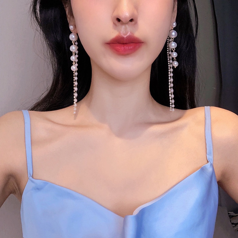 Bông Tai Dáng Dài Đính Ngọc Trai Phong Cách Hàn Quốc Thời Trang Sang Trọng Cho Nữ