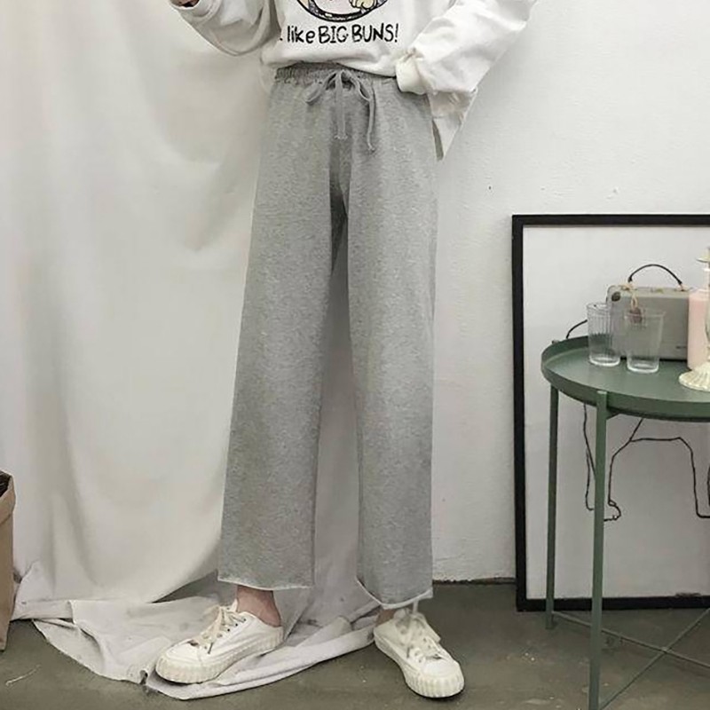 Women Casual Spring Summer Solid Color Loose Wide Leg Loose Elastic High Waist Tie Straight Casual Nine Pants | BigBuy360 - bigbuy360.vn