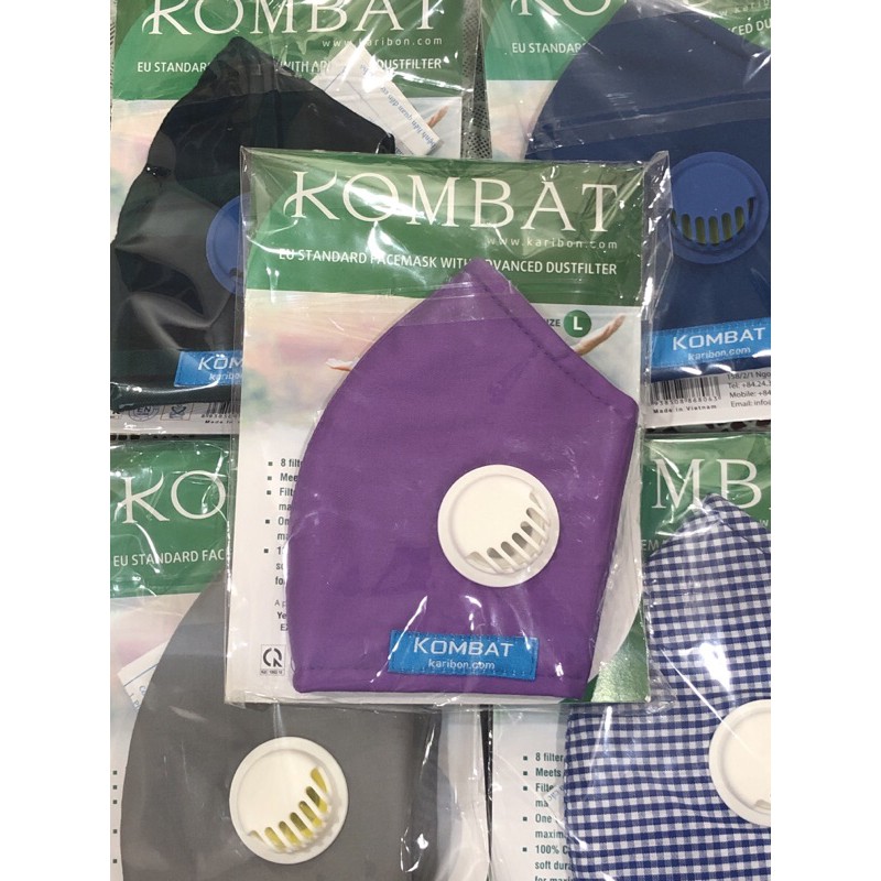Combo 2 khẩu trang Karibon Kombat 8 lớp, lọc bụi mịn PM2.5 có van thở 1 chiều