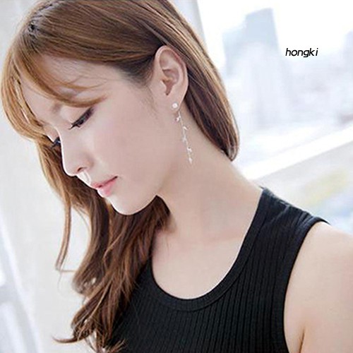 Đôi Bông Tai Dáng Dài Hình Cành Lá Đính Đá Thời Trang Dành Cho Nữ