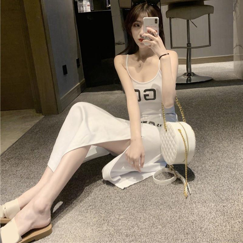 [Baywellfashion]Đầm sát nách dây mảnh hoạ tiết chữ thiết kế xẻ quyến rũ | BigBuy360 - bigbuy360.vn