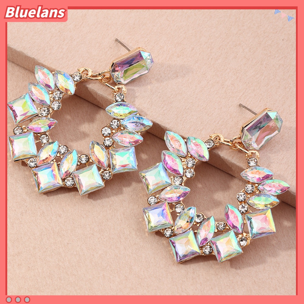 Đôi Bông Tai Họa Tiết Hình Học Đính Đá Thời Trang Cho Nữ