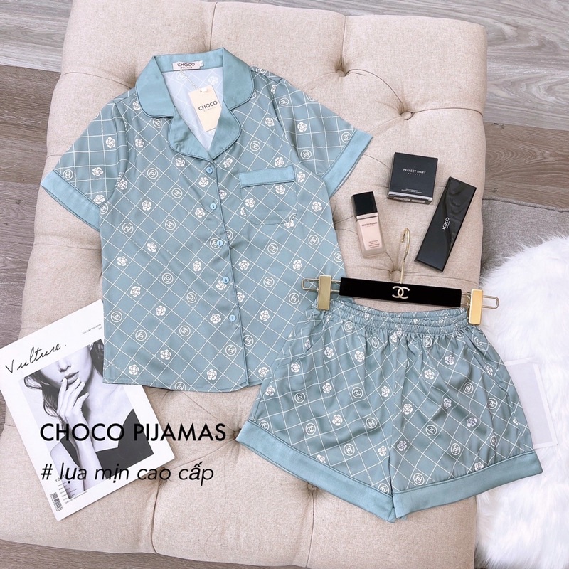 [Hot Hot] Bộ lụa sam - choco bộ lụa đùi cao cấp lụa mịn bộ mặc nhà đẹp bộ pizama đùi