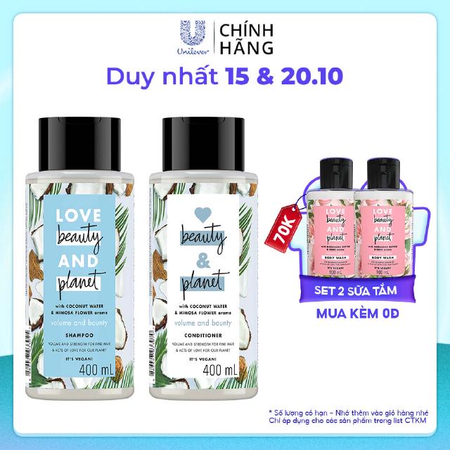 Combo dầu gội xả LBP dưỡng tóc chắc khỏe bồng bềnh với 100% dừa tươi và hoa mimosa
