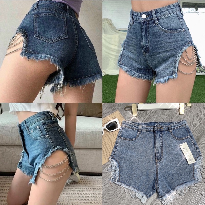 quần short jean rách xích hình thật - carotshop