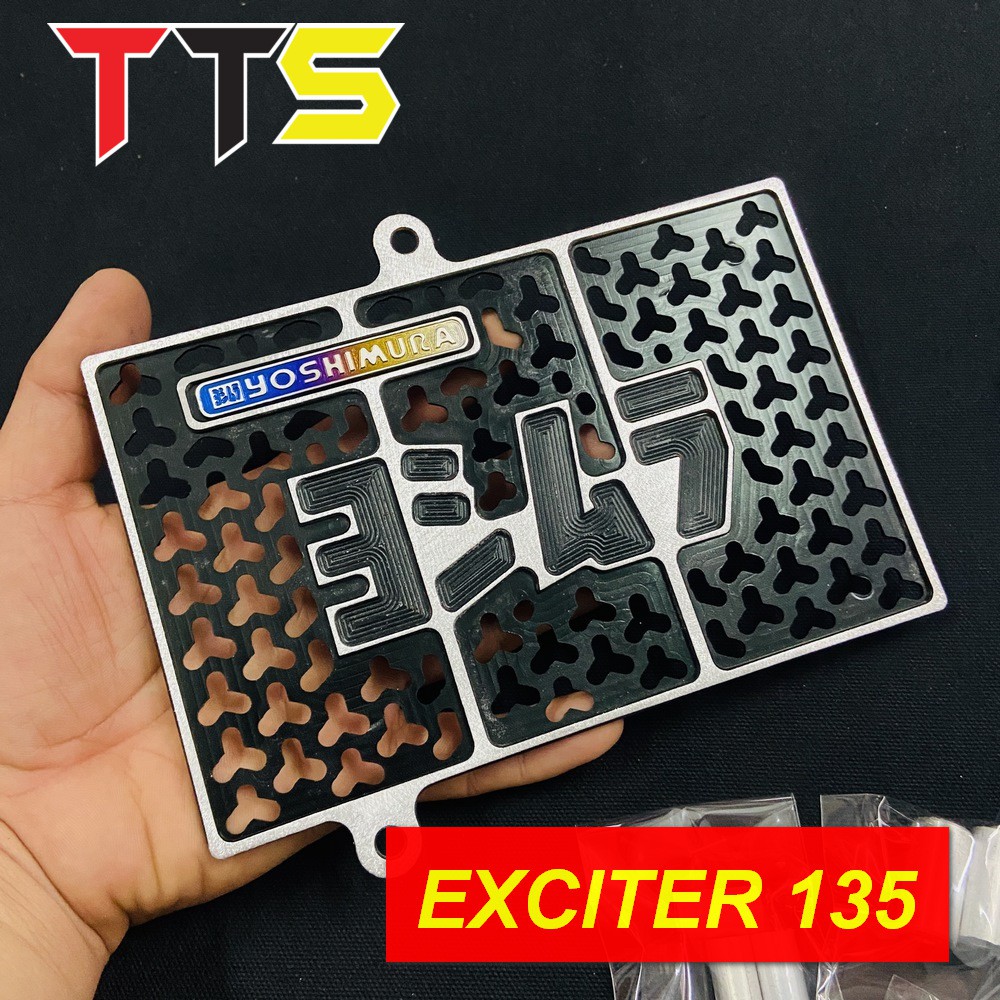 CHE KÉT NƯỚC XE EXCITER 135  NHÔM CNC 3D TÔNG MÀU 2 LINE ĐEN BẠC ( TEM TITAN YOSHIMURA )