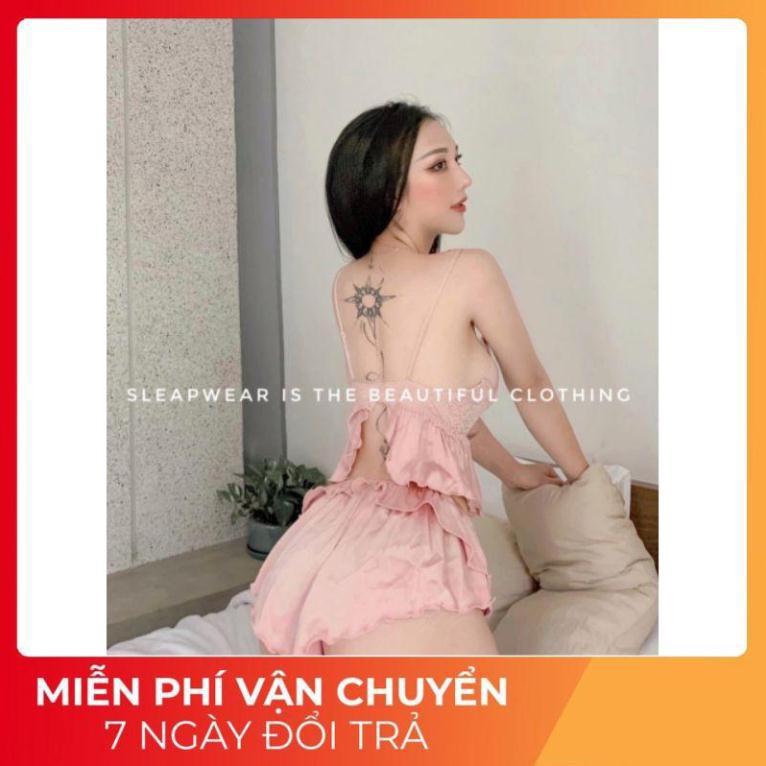 Đồ Ngủ Sexy Nữ Hai Dây Cột Lưng, Bộ Ngủ Sexy Chất Satin Cao Cấp 40-60kg | BigBuy360 - bigbuy360.vn