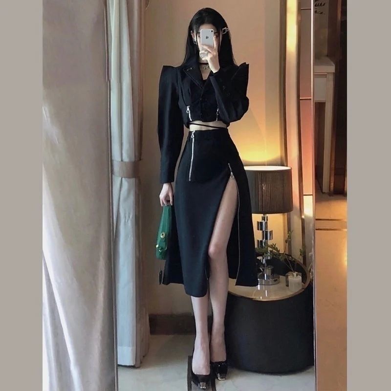 Bộ Áo Khoác Vest Dáng Ngắn Phối Chân Váy Lưng Cao Thời Trang Mùa Thu 2022 Mới Cho Nữ