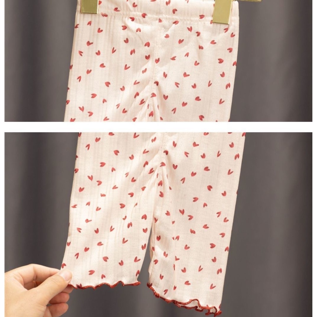 Bộ Đồ Ngủ Cotton Ngắn Tay In Họa Tiết Trái Tim Thời Trang Cho Bé Gái 0-7 Tuổi