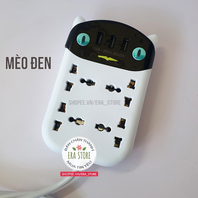 [SIÊU TIỆN LỢI] Ổ cắm điện mèo 3 cổng USB 2 công tắc dây dài 2,5m đa năng nhiều ổ tích hợp các kiểu chân cắm gọn nhẹ