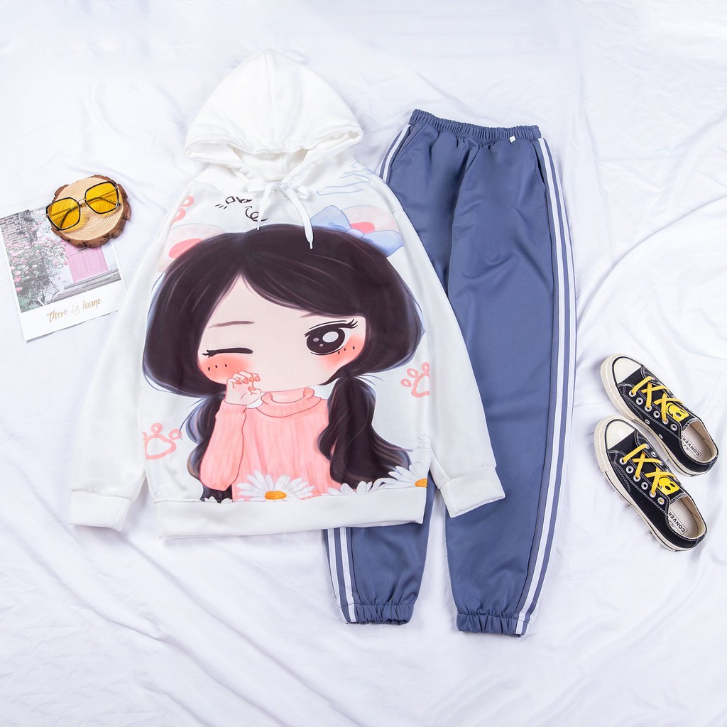 Áo Hoodie ❤️ Áo khoác nỉ Cotton 2 lớp trần bông form Unisex nam nữ - Cô gái Chibi AK01