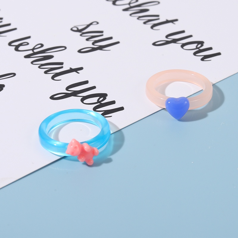 Cặp Nhẫn Hình Trái Tim Màu Xanh Dương Hồng Thời Trang Cho Cặp Đôi