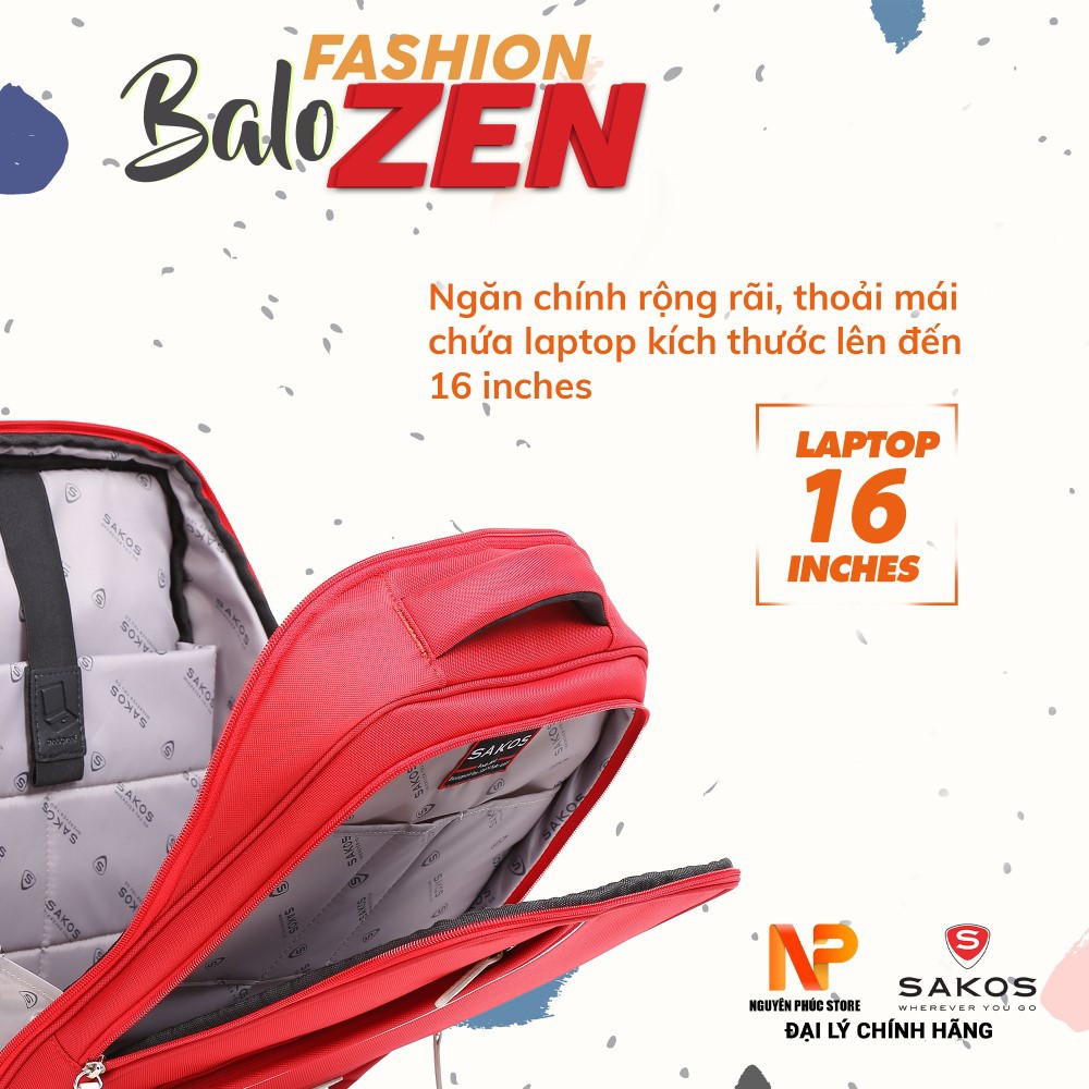 Balo thời trang latop 15 inch Sakos Zen,chất liệu trượt nước cao cấp,bền màu - bảo hành toàn quốc