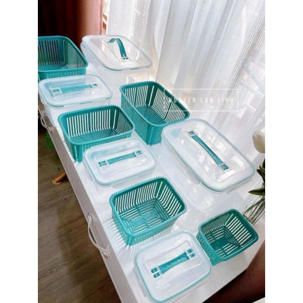 BỘ 5 HỘP NHỰA ĐỰNG THỰC PHẨM MÀU XANH ĐỦ KÍCH CỠ,,
