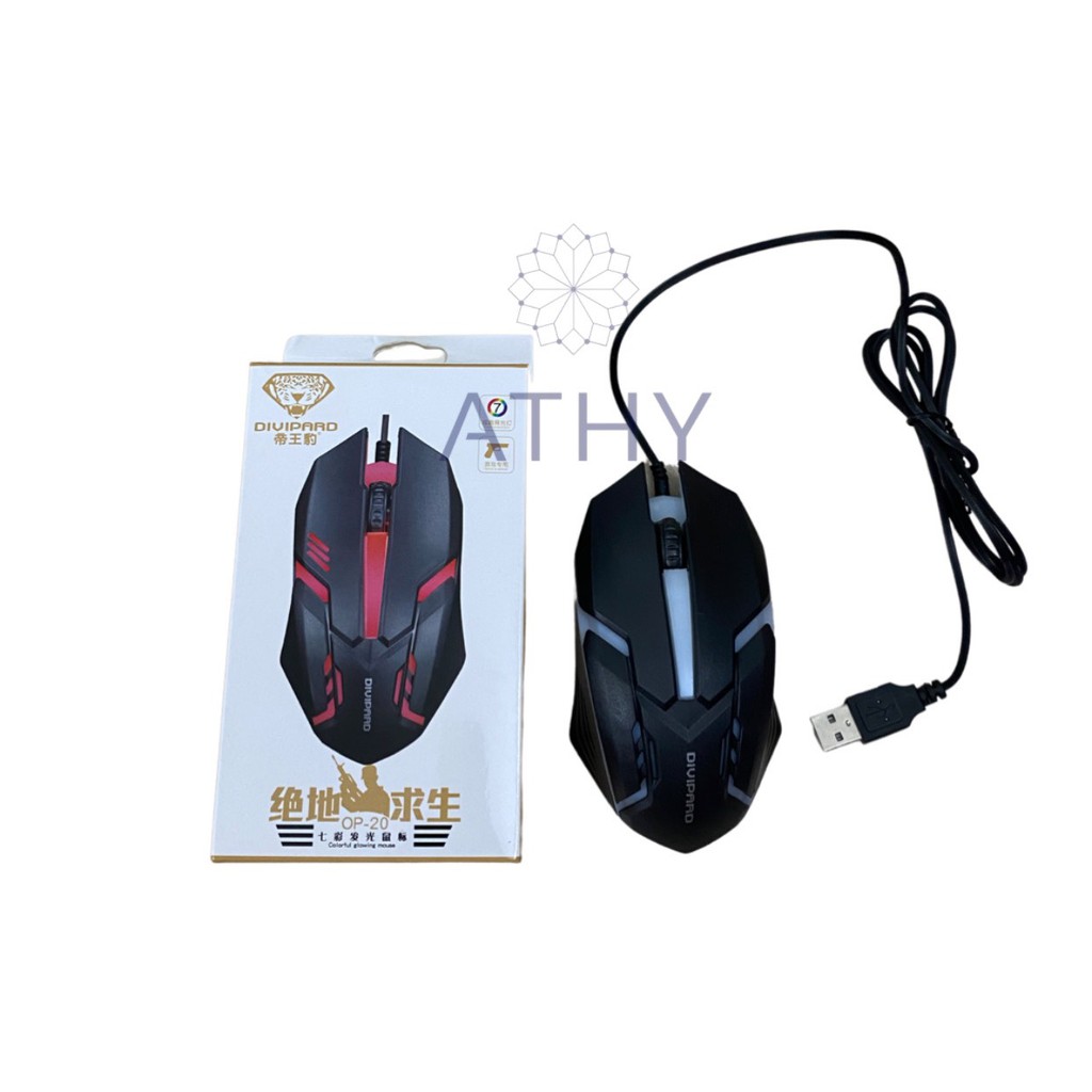 CHUỘT CHƠI GAME CÓ ĐÈN DIVIPARD OP-20, mouse cho gamer chuyên nghiệp, gaming mice, đẹp nhạy bền xịn tốt có dây laptop