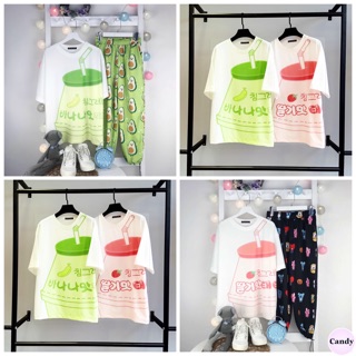 [ COMBO TIẾT KIỆM ] Set áo 3D sữa dâu sữa chuối + quần dài cartoon Bơ Avocado BT21 unisex