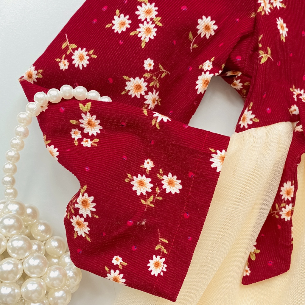 Set hanbok hàn quốc hoa nhí nhung phối voan kèm kẹp tóc bé gái 1 2 3 4 5 6 tuổi MINTSCLOSET Mint's Closet - GS1039