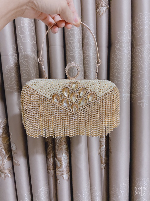 Ví nữ đi tiệc Clutch tua rua đá xỏ ngón