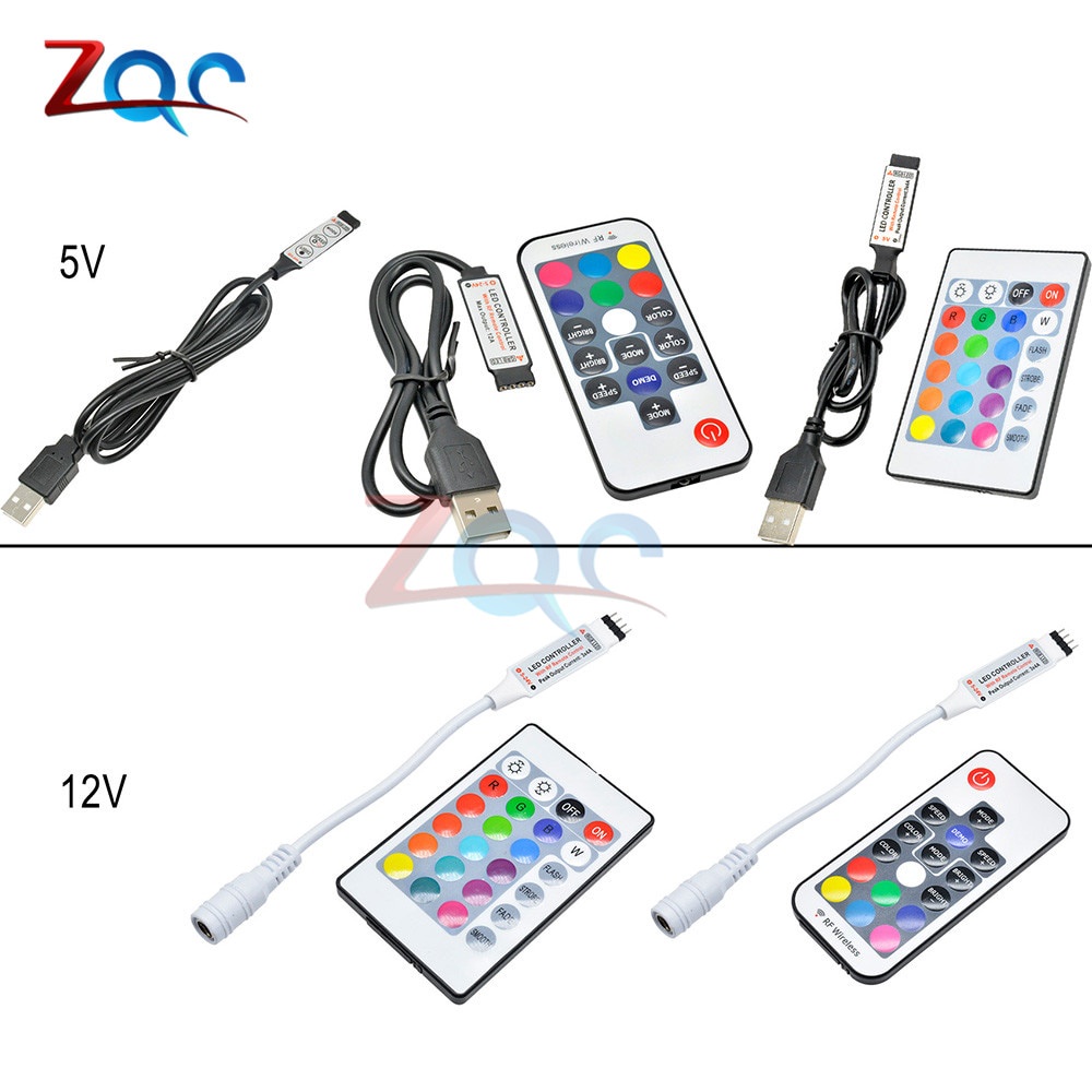 Bộ Điều Khiển Từ Xa 3/17/24 Phím Bấm Và Cáp USB IR RF Cho Dải Đèn LED RGB SMD 3528 5050 DC 5V/12V Chuyên Dụng
