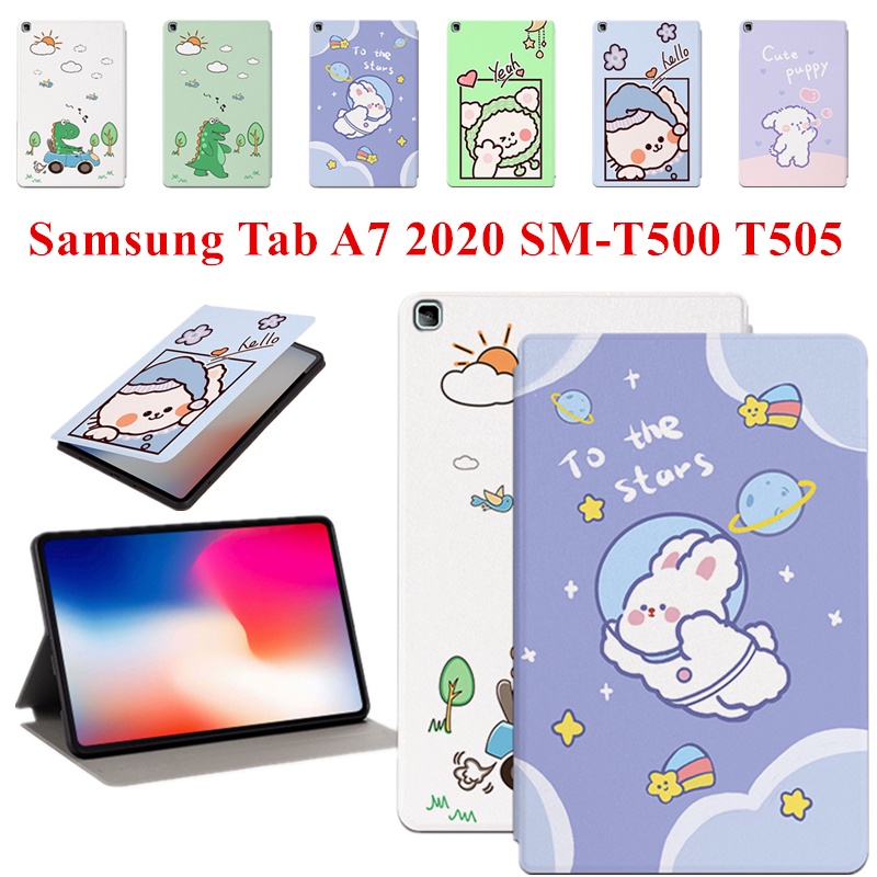Bao Da PU Máy Tính Bảng Chống Sốc In Họa Tiết Hoạt Hình Dễ Thương Dành Cho Samsung Galaxy Tab A7 2020 SM-T500 SM-T505 Đứng