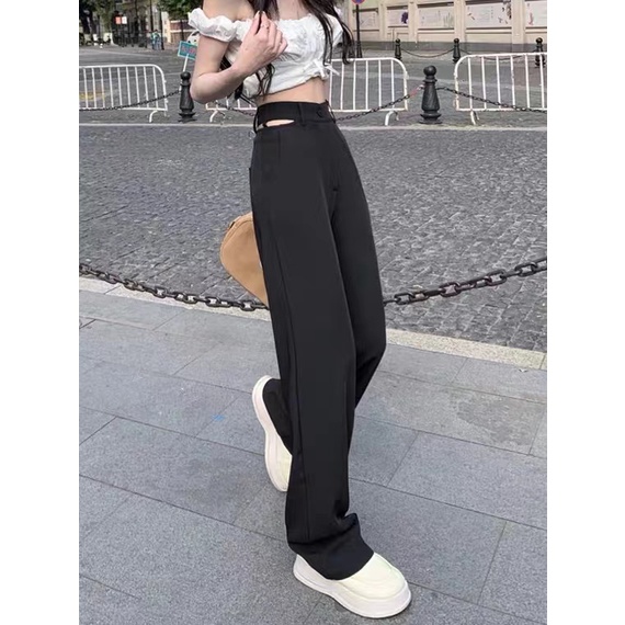 Quần ống rộng Lưng Cao Thời Trang Hàn Quốc Cho Nữ