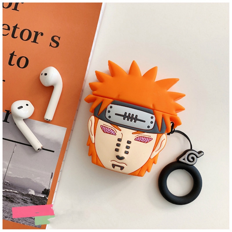 Ốp hộp sạc hình Naruto bằng silicon có móc khóa cho tai nghe thích hợp cho AirPods