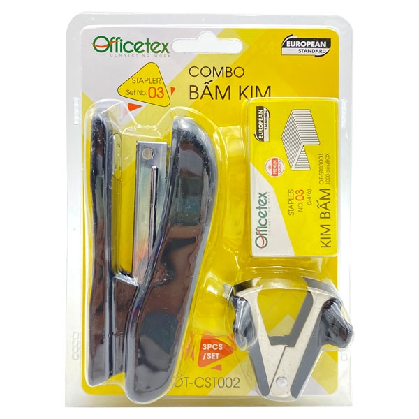 Bộ Bấm Kim OT-CST002 (1 Bấm Kim,1 Gỡ Kim, 1 Hộp Kim Bấm) - Màu Đen