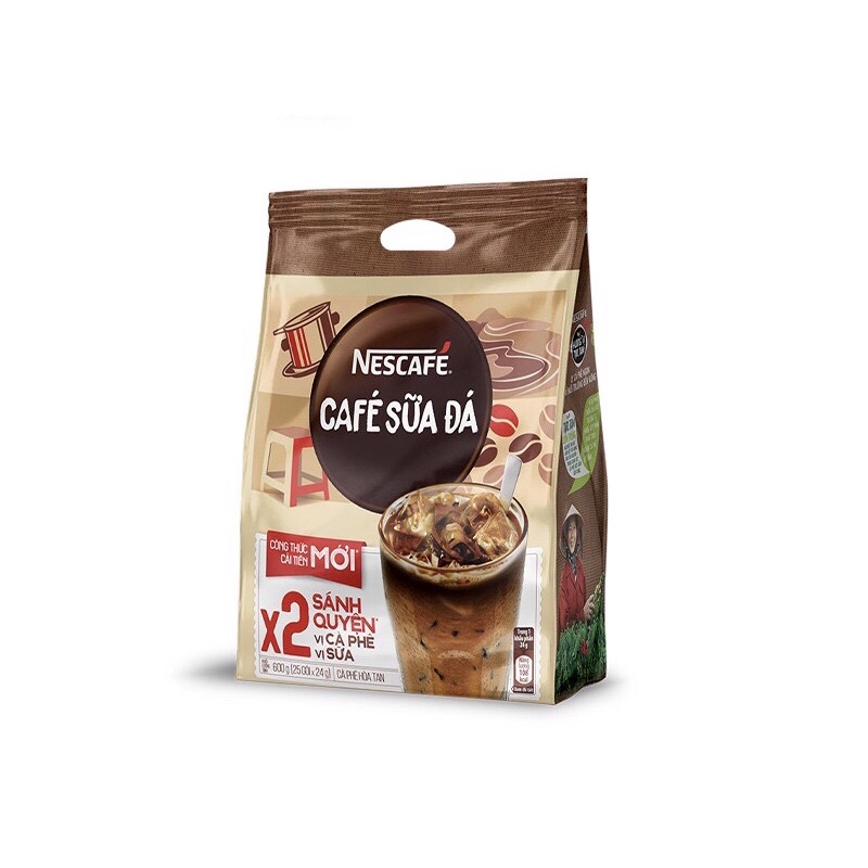 [Tặng1 hộp nhựa1.6L]Combo 4 bịch cà phê hoà tan 3in1 Nescafe Cà phê sữa đá 25 gói
