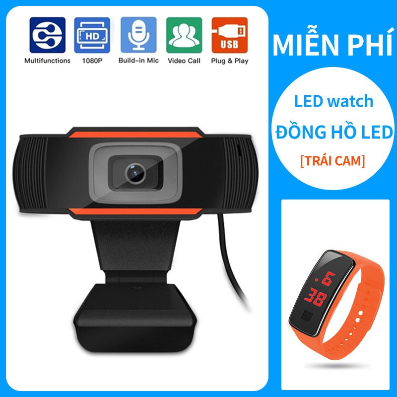 【Đồng hồ LED miễn phí】Webcam HD 2.0 có thể xoay được Máy quay video kỹ thuật số USB với micrô