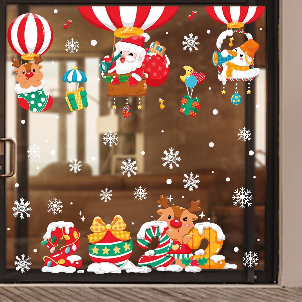 Decal trang trí Noel Hít Tĩnh Điện - Cùng những người bạn đón Noel năm 2022 ( Combo 2 tấm )