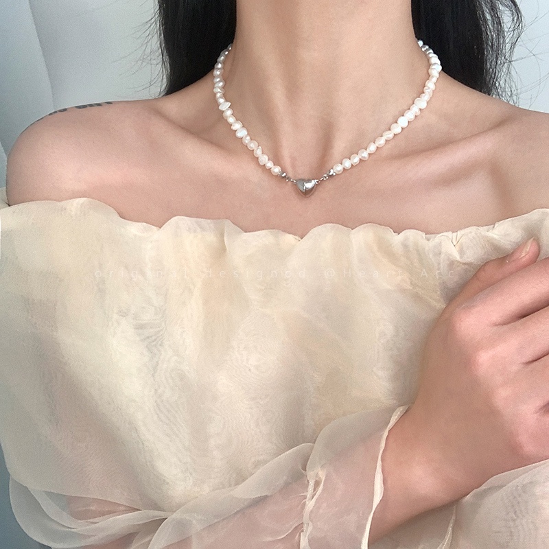 Vòng cổ Ngọc Trai Mặt Trái Tim Sang Trọng Cao Cấp Cho Nữ