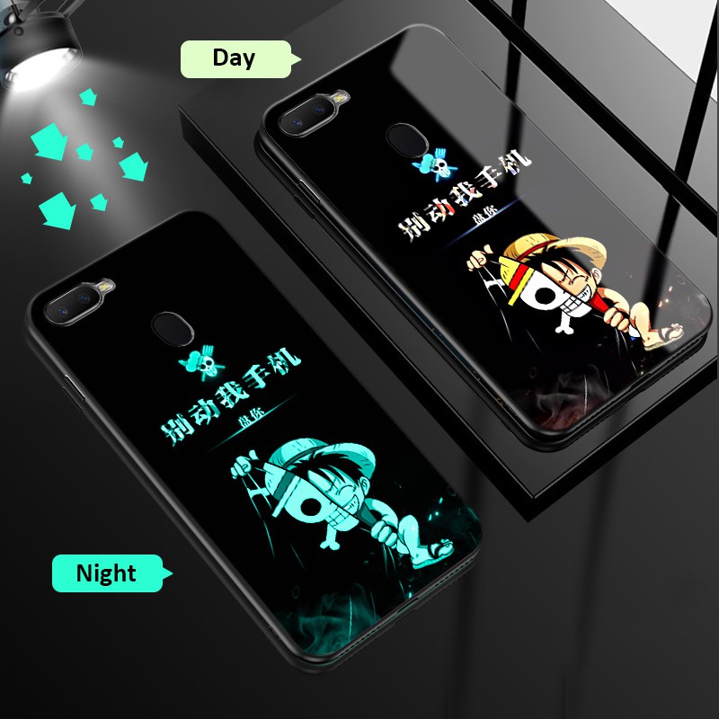 ốp Oppo A15 Luminous Tempered Glass Hard Casing A5s A15s A16 A7 A12 A53 A31 Reno5 A52 A92 A5 2020 A9 2020 Dragon Anime Naruto Sasuke ONE PIECE Zorro Cartoon Fashion Cases Covers Glow in the Dark
