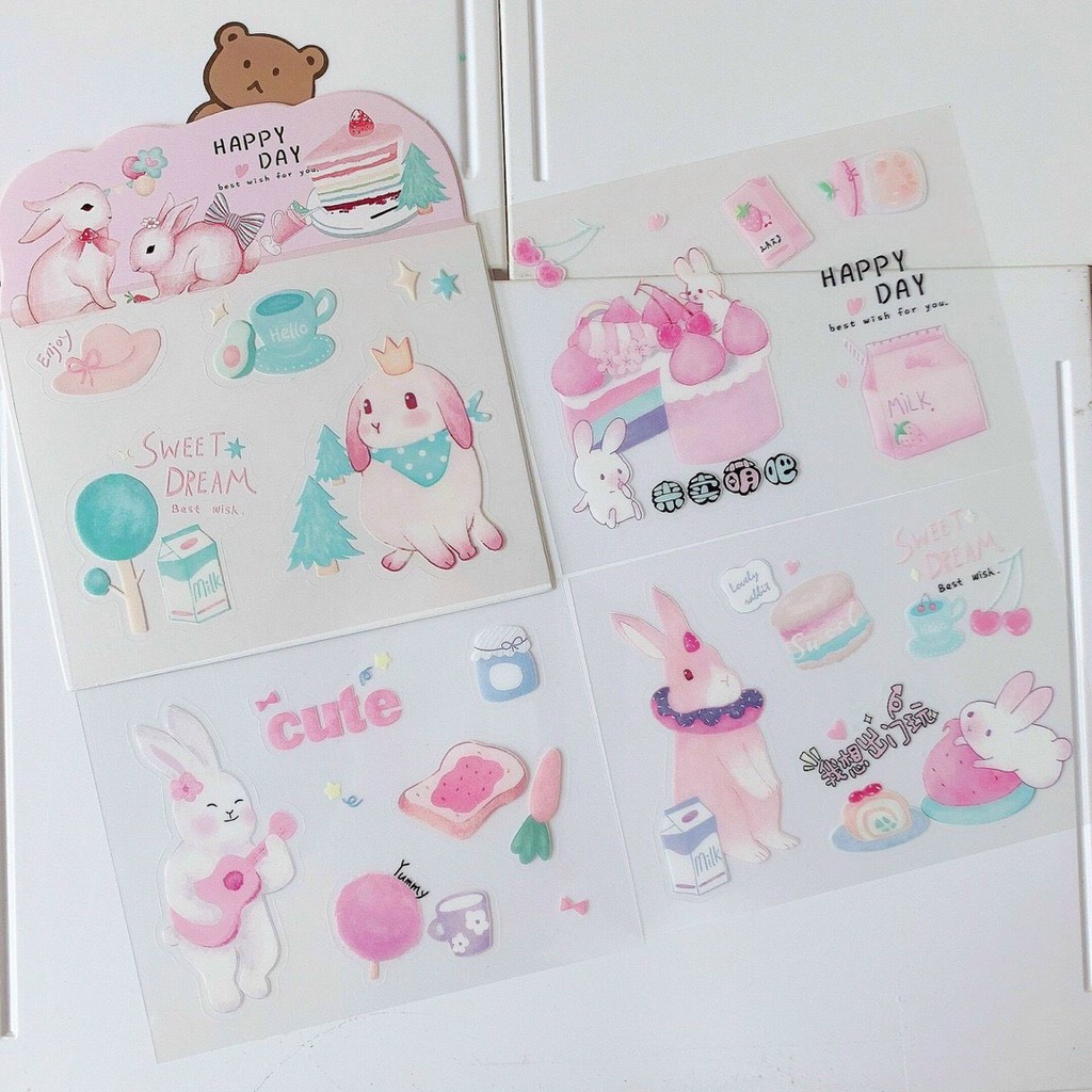Set 4 tấm sticker dán trang trí nhiều mẫu dễ thương DTOnline (ngẫu nhiên)