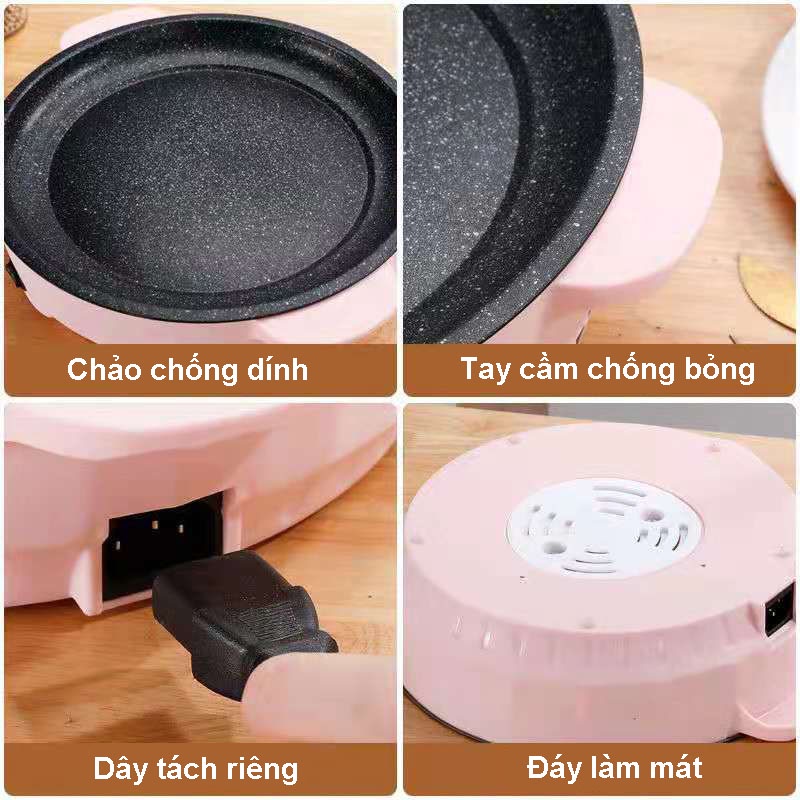 Chảo Nướng Điện Mini Đa Năng , Bếp Nướng Thịt BBQ Tráng Men Chống Dính Chất Lượng Cao, Dễ Lau, Đảm Bảo Vệ Sinh Ăn Uống