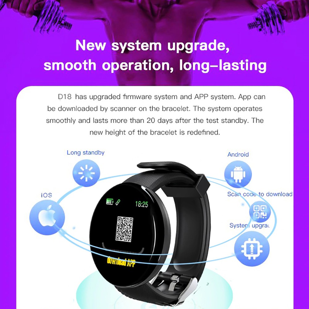 Đồng hồ thông minh D18 bán chạy nhất chống nước / nhịp tim / phát hiện sức khỏe, màn hình chính thông minh, hiệu ứng siêu hiển thị