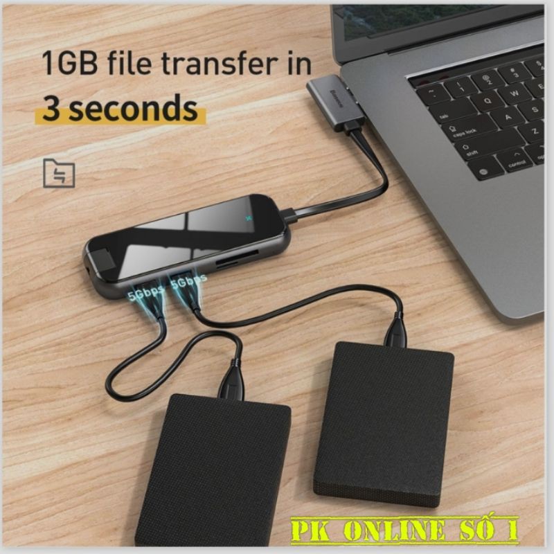 Hub Đa Năng Baseus Type-C Multifunctional HUB Adapter 8 IN 1 USB C HUB To HDMI USB 3.0 USB HUB Type-C Đầu Đọc Thẻ Kính