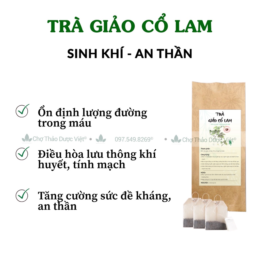 Trà giảo cổ lam túi lọc (Ổn định huyết áp, hạ mỡ máu, tăng cường hệ miễn dịch) - Chợ Thảo Dược Việt