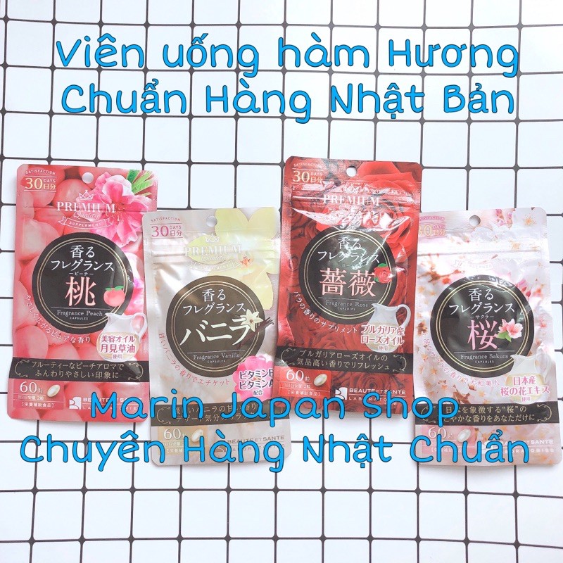 (Hàng Nhật Chuẩn, Sale 40%)Viên tinh chất hàm hương thơm cơ thể   F Hương hoa hồng,vani,đào tiên,sakura Nhật Bản hebora