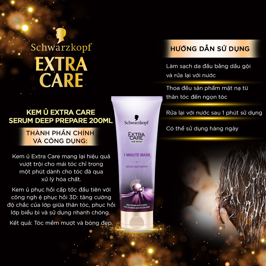 Kem ủ phục hồi tóc hư tổn Schwarzkopf Extra Care Serum Deep Repair 1 Minute Mask 200ml