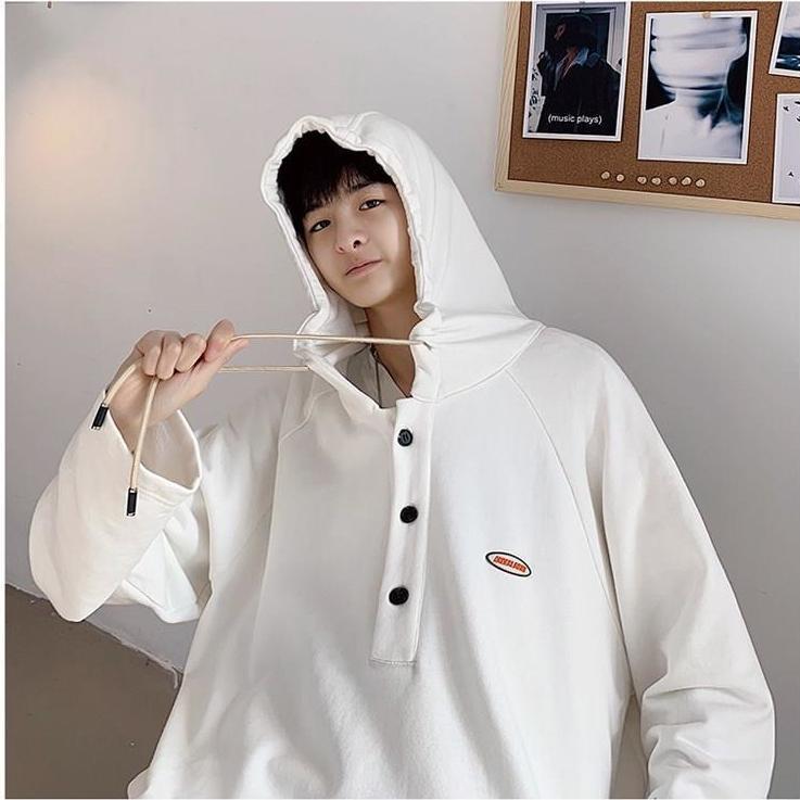 Áo hoodie tay dài dáng rộng màu trơn phong cách Hàn Quốc thời trang cho học sinh nam