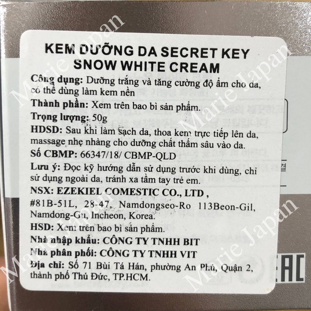 Kem Dưỡng Trắng Da Secret Key Snow White Cream - Hủ 50g