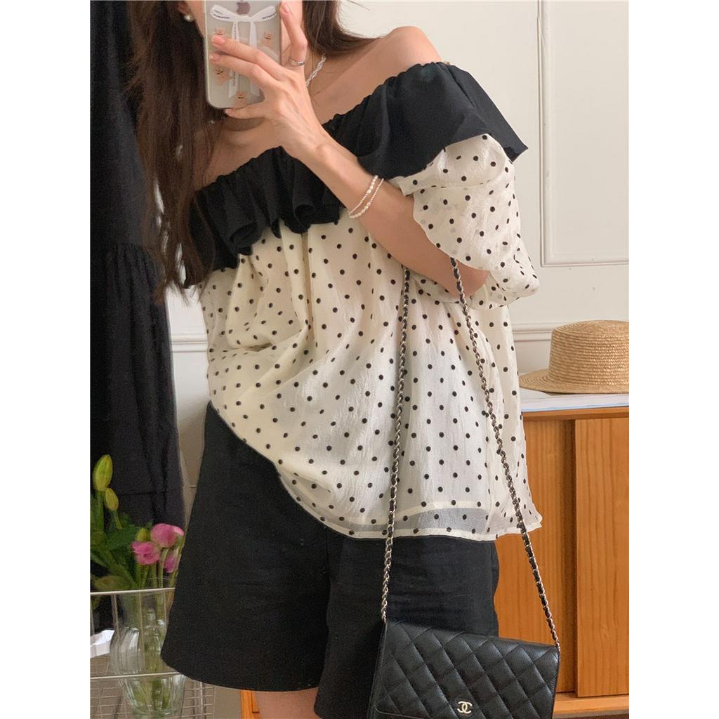 Áo Sơ Mi Chiffon Nhẹ Trong Suốt Một Vai Khóa Màu 60652