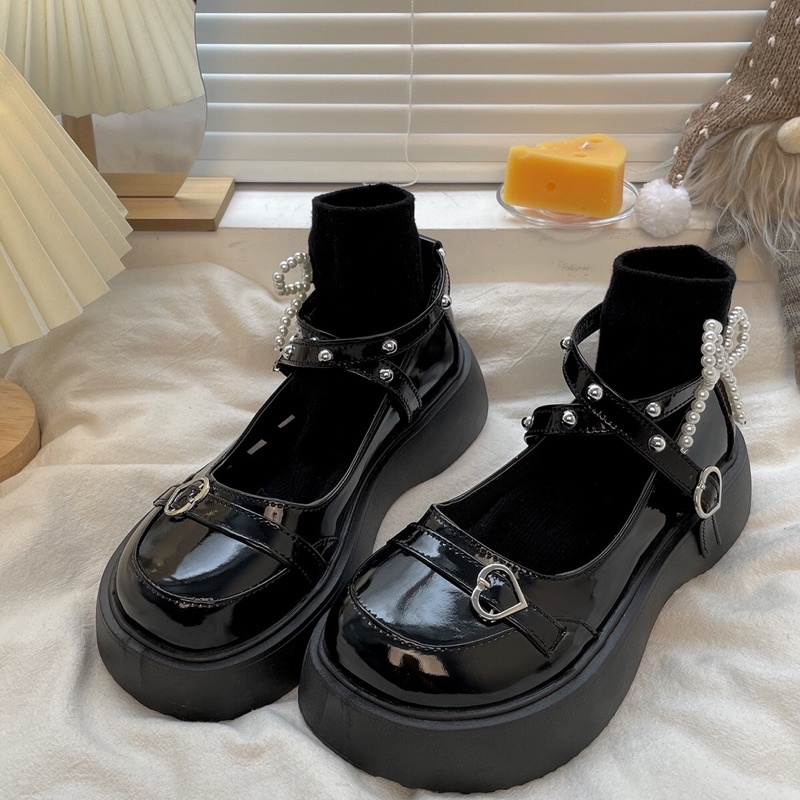 Giày lolita nữ độn đế cao,Giày da ulzzang nữ phong cách Hàn Quốc LT28