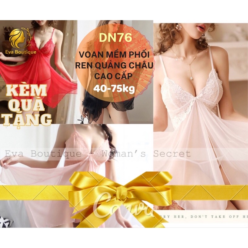 _DN76_Váy ngủ voan lụa mềm phối ren xẻ tà trước sexy [evaboutique9x]