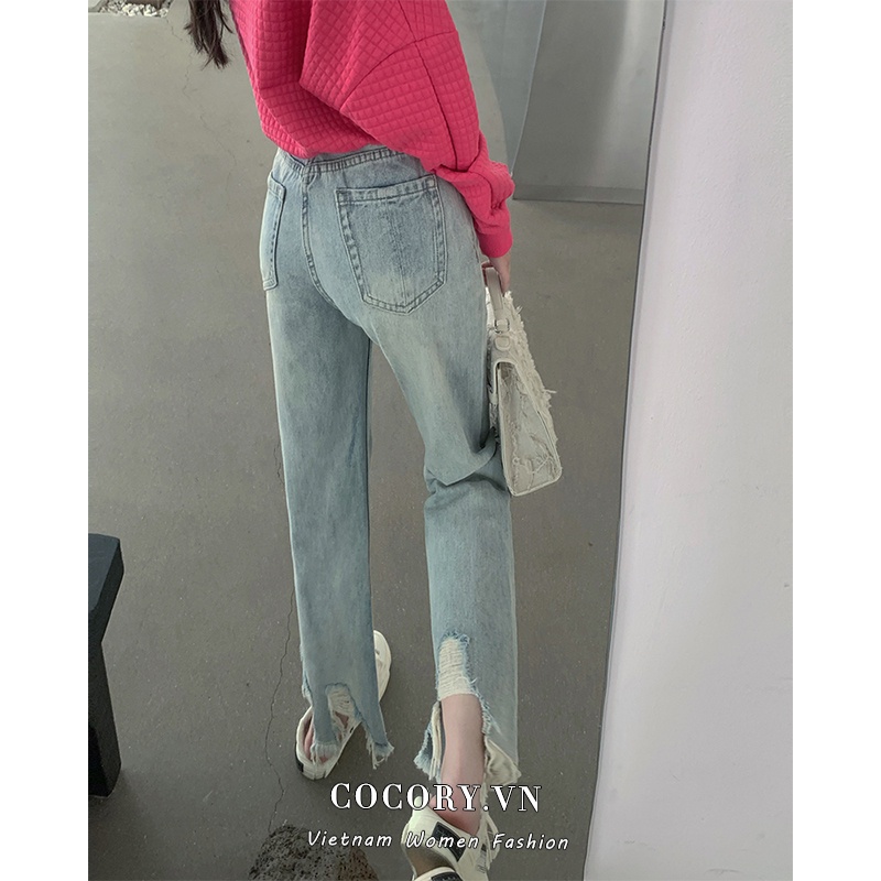 Cocory vn Quần Jean Ống Rộng Lưng Cao Thời Trang Mùa Hè Cho Nữ
