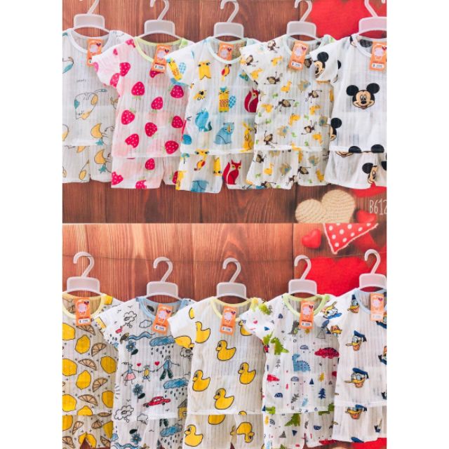 Bộ cotton giấy cài vai cho bé