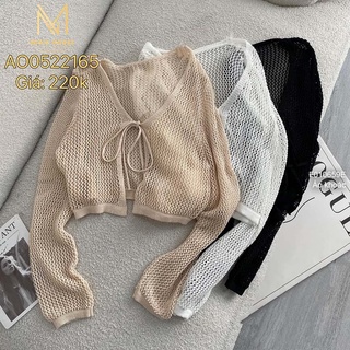 Áo khoác len lưới croptop thắt dây nơ ngực tay hàng chuẩn!